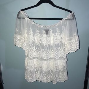 Off the shoulder white top.